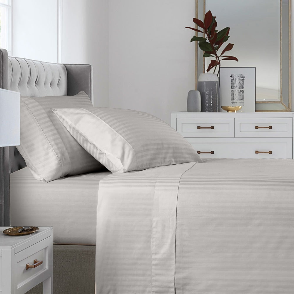 Royal Comfort Kensington 1200TC 100% Cotton Stripe Bed Sheet Set - Double Grey Fast shipping On sale