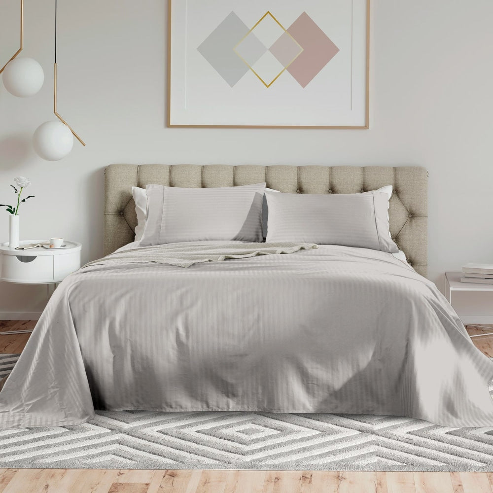 Royal Comfort Kensington 1200TC 100% Cotton Stripe Bed Sheet Set - Double Grey Fast shipping On sale