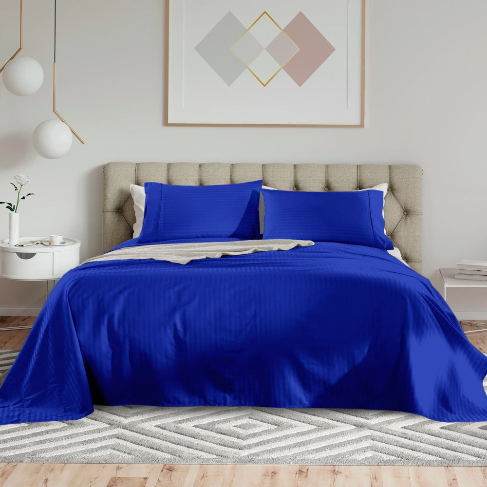 Royal Comfort Kensington 1200TC 100% Cotton Stripe Bed Sheet Set - Double Indigo Fast shipping On sale