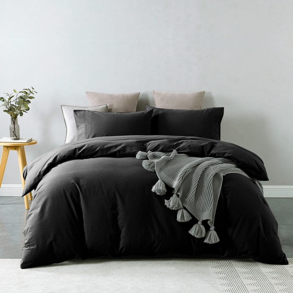 Royal Comfort Vintage Washed 100 % Cotton Quilt Cover Set Double - Charcoal Fast shipping On sale