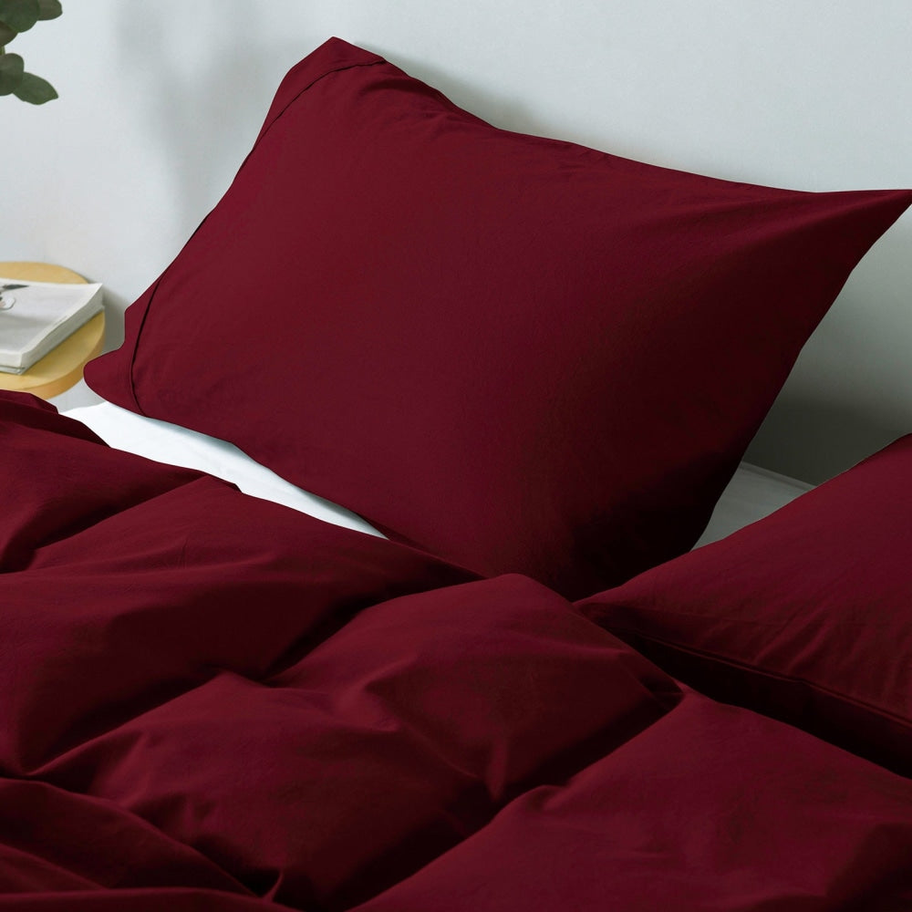 Royal Comfort Vintage Washed 100 % Cotton Quilt Cover Set Double - Mulled Wine Fast shipping On sale