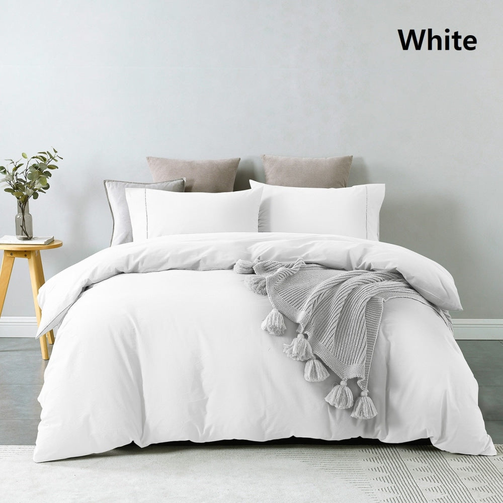 Royal Comfort Vintage Washed 100 % Cotton Quilt Cover Set Double - White Fast shipping On sale
