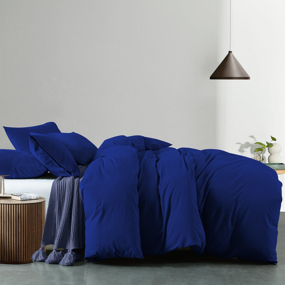 Royal Comfort Vintage Washed 100 % Cotton Quilt Cover Set King - Blue Fast shipping On sale