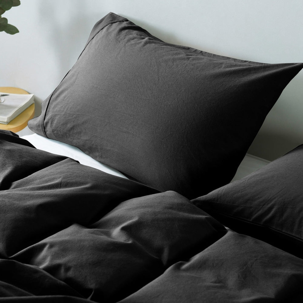 Royal Comfort Vintage Washed 100 % Cotton Quilt Cover Set King - Charcoal Fast shipping On sale
