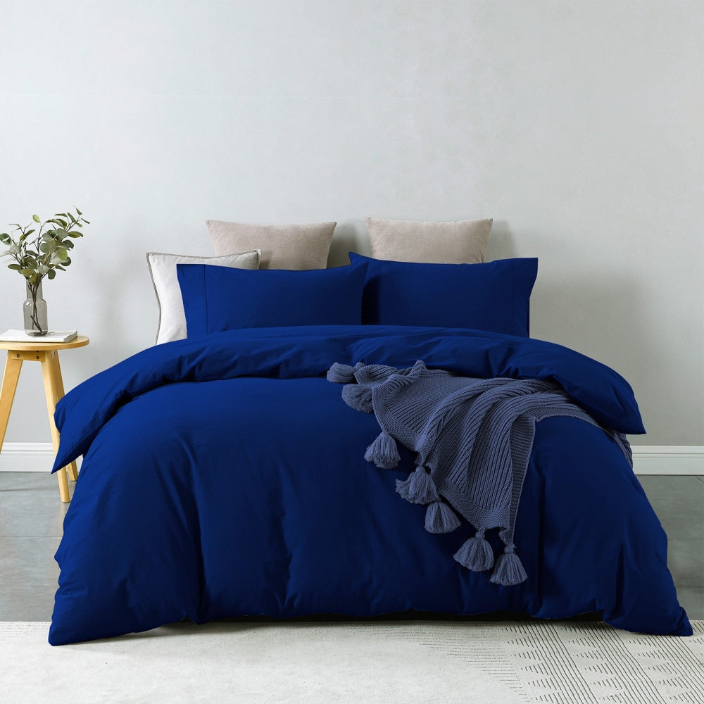Royal Comfort Vintage Washed 100 % Cotton Quilt Cover Set Queen - Blue Fast shipping On sale