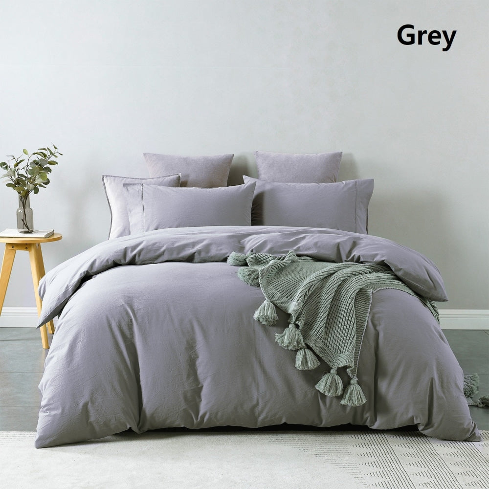 Royal Comfort Vintage Washed 100 % Cotton Quilt Cover Set Queen - Grey Fast shipping On sale