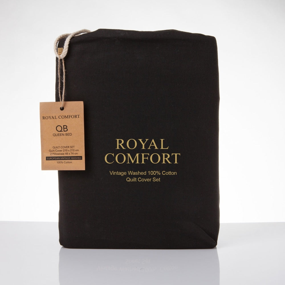 Royal Comfort Vintage Washed 100 % Cotton Quilt Cover Set Single - Charcoal Fast shipping On sale