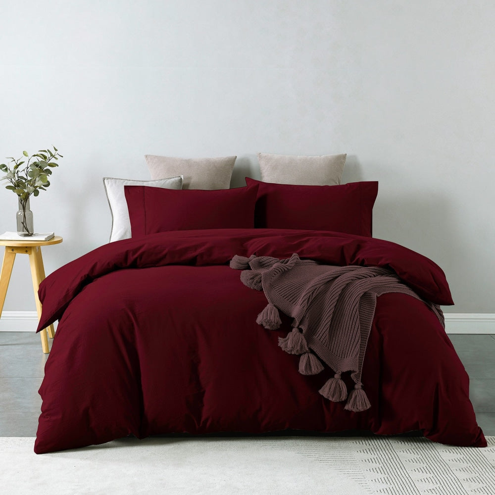 Royal Comfort Vintage Washed 100 % Cotton Quilt Cover Set Single - Mulled Wine Fast shipping On sale