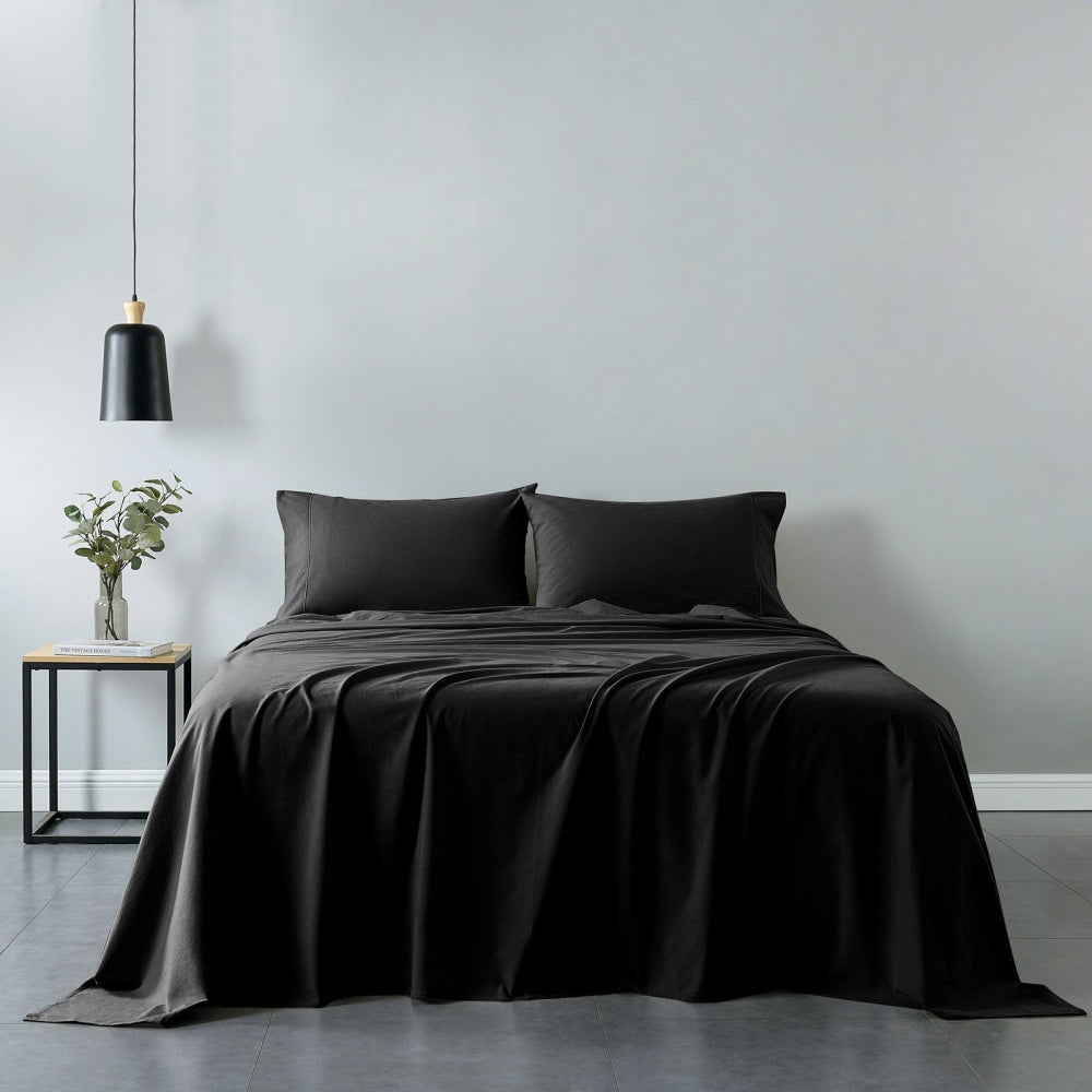 Royal Comfort Vintage Washed 100 % Cotton Sheet Set Double - Charcoal Bed Fast shipping On sale