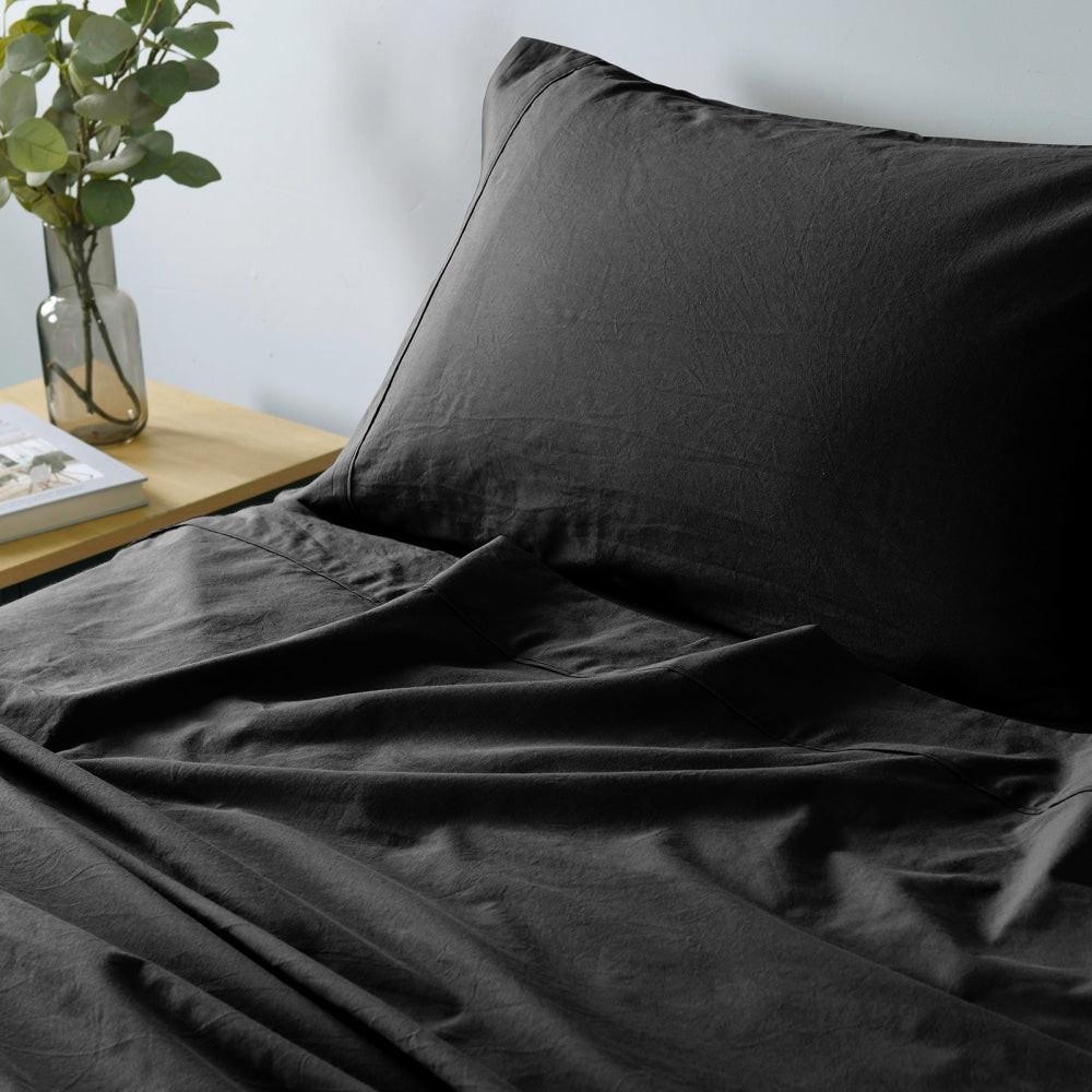 Royal Comfort Vintage Washed 100 % Cotton Sheet Set Double - Charcoal Bed Fast shipping On sale