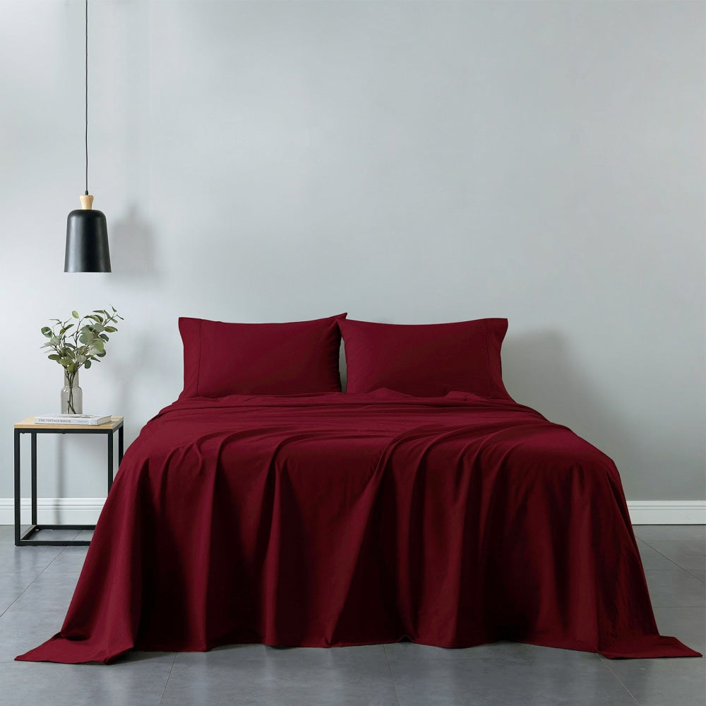 Royal Comfort Vintage Washed 100 % Cotton Sheet Set Double - Mulled Wine Bed Fast shipping On sale