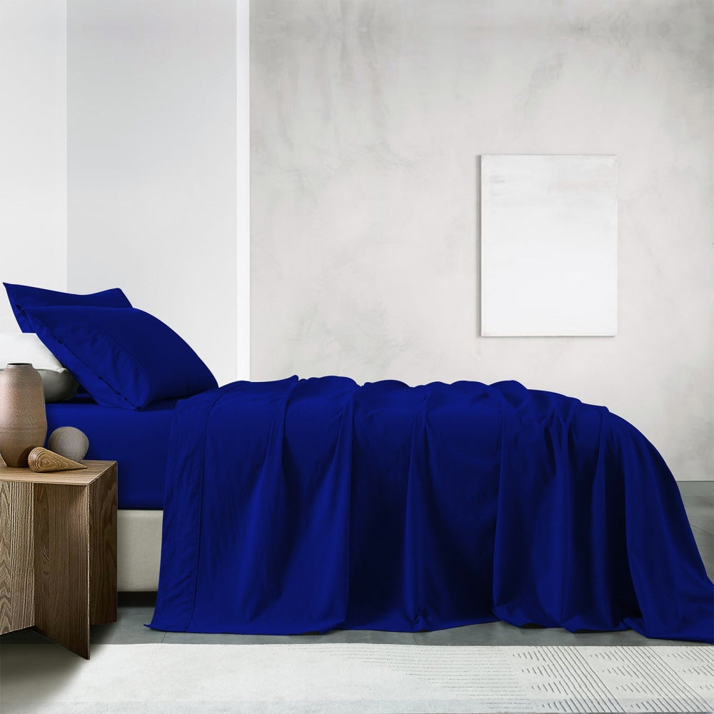 Royal Comfort Vintage Washed 100% Cotton Sheet Set King - Blue Bed Fast shipping On sale