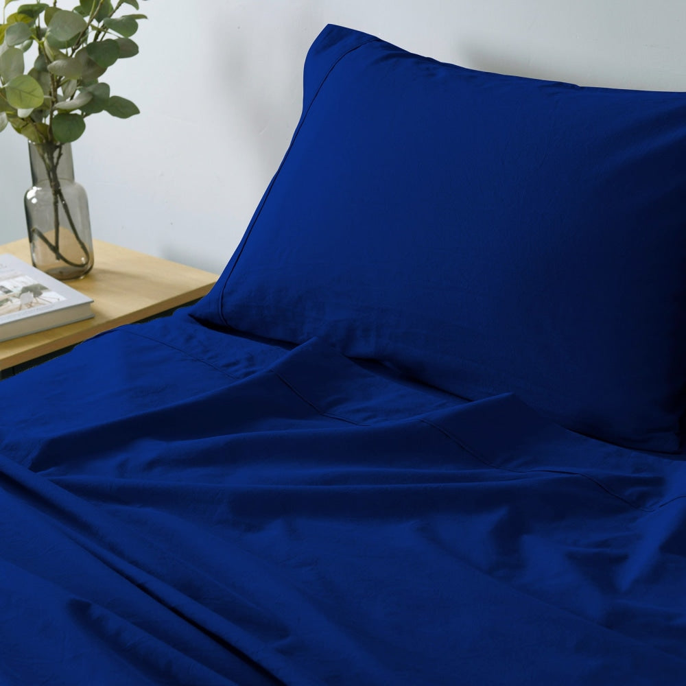 Royal Comfort Vintage Washed 100 % Cotton Sheet Set Single - Blue Bed Fast shipping On sale