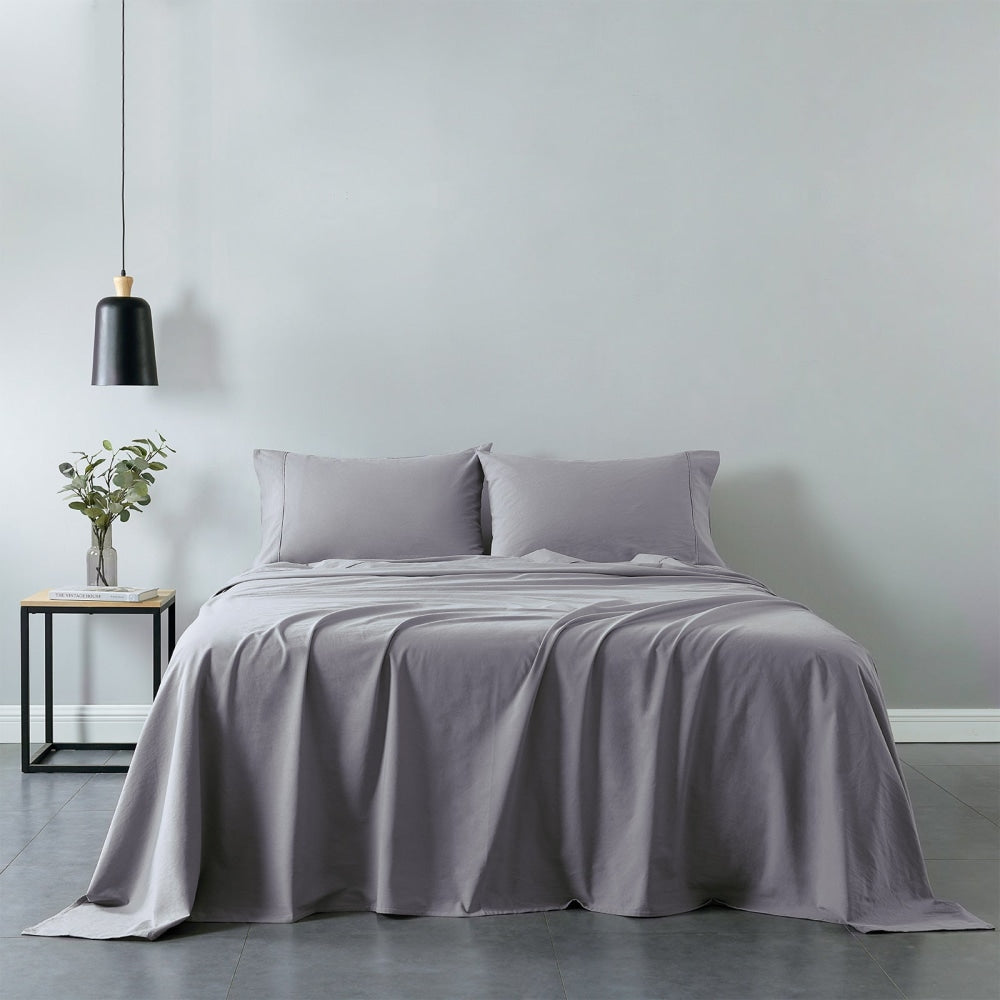 Royal Comfort Vintage Washed 100 % Cotton Sheet Set Single - Grey Bed Fast shipping On sale