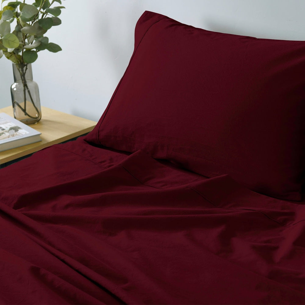Royal Comfort Vintage Washed 100 % Cotton Sheet Set Single - Mulled Wine Bed Fast shipping On sale