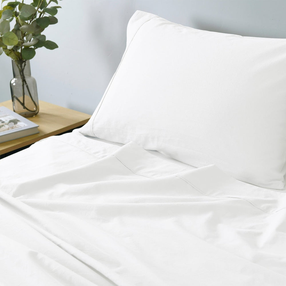 Royal Comfort Vintage Washed 100 % Cotton Sheet Set Single - White Bed Fast shipping On sale