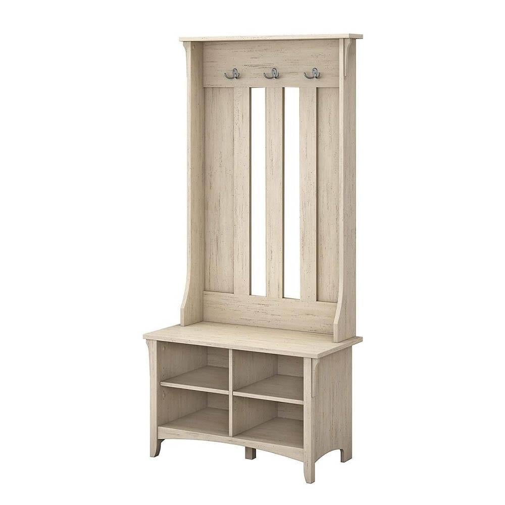 Salinas Coat Rack Hall Tree And Shoe Storage Cabinet - Antique White Fast shipping On sale