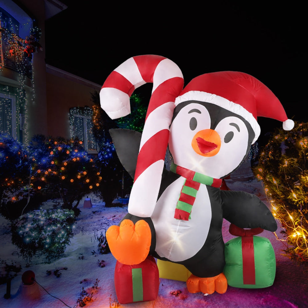 Santaco Inflatable Christmas Decor Happy Penguin 1.8M LED Lights Xmas Party Fast shipping On sale