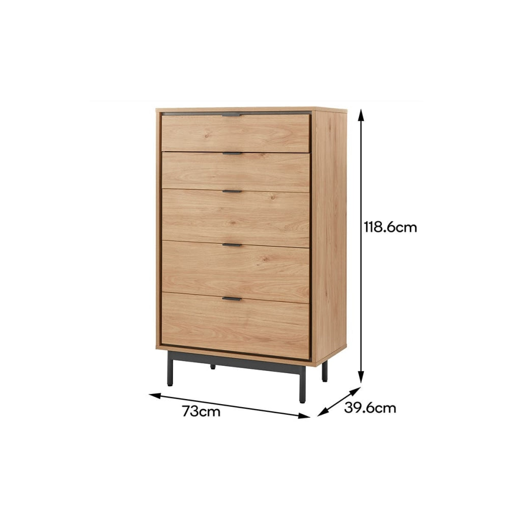 Santos Japanese Inspired Chest of-5 Drawers Tallboy Storage Cabinet - Oak Of Fast shipping On sale