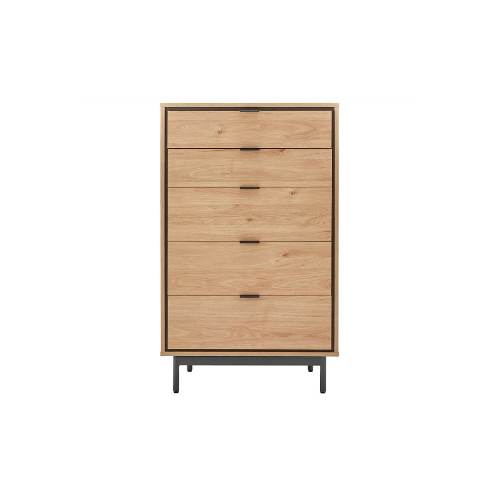 Santos Japanese Inspired Chest of-5 Drawers Tallboy Storage Cabinet - Oak Of Fast shipping On sale