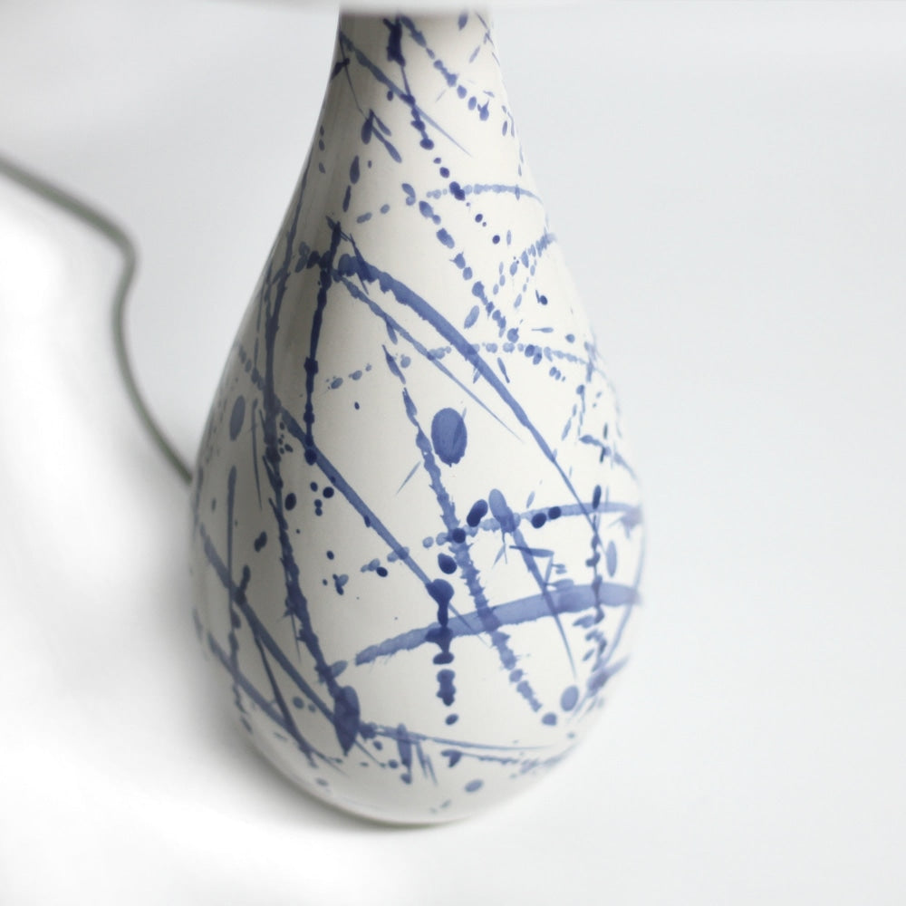 Sarin Minimalist Blue Ceramic Table Lamp Light White Shade Fast shipping On sale