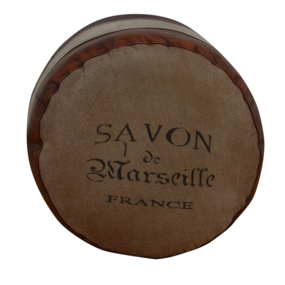 Savon France Vintage Rustic Canvas Leather Round Foot Stool Ottoman Fast shipping On sale