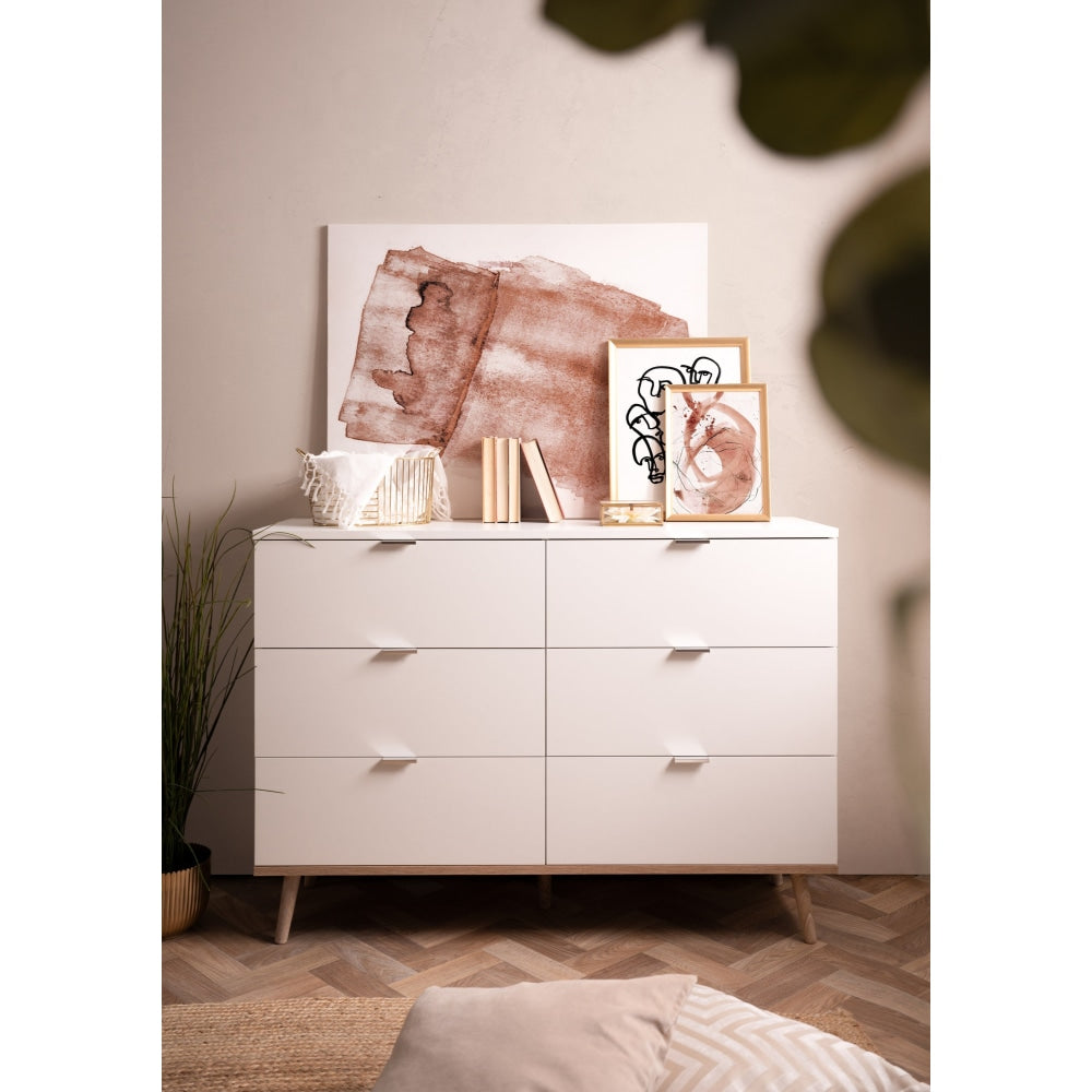 Sean Chest Of 6-Drawers Dresser Storage Cabinet - White/Oak Drawers Fast shipping On sale