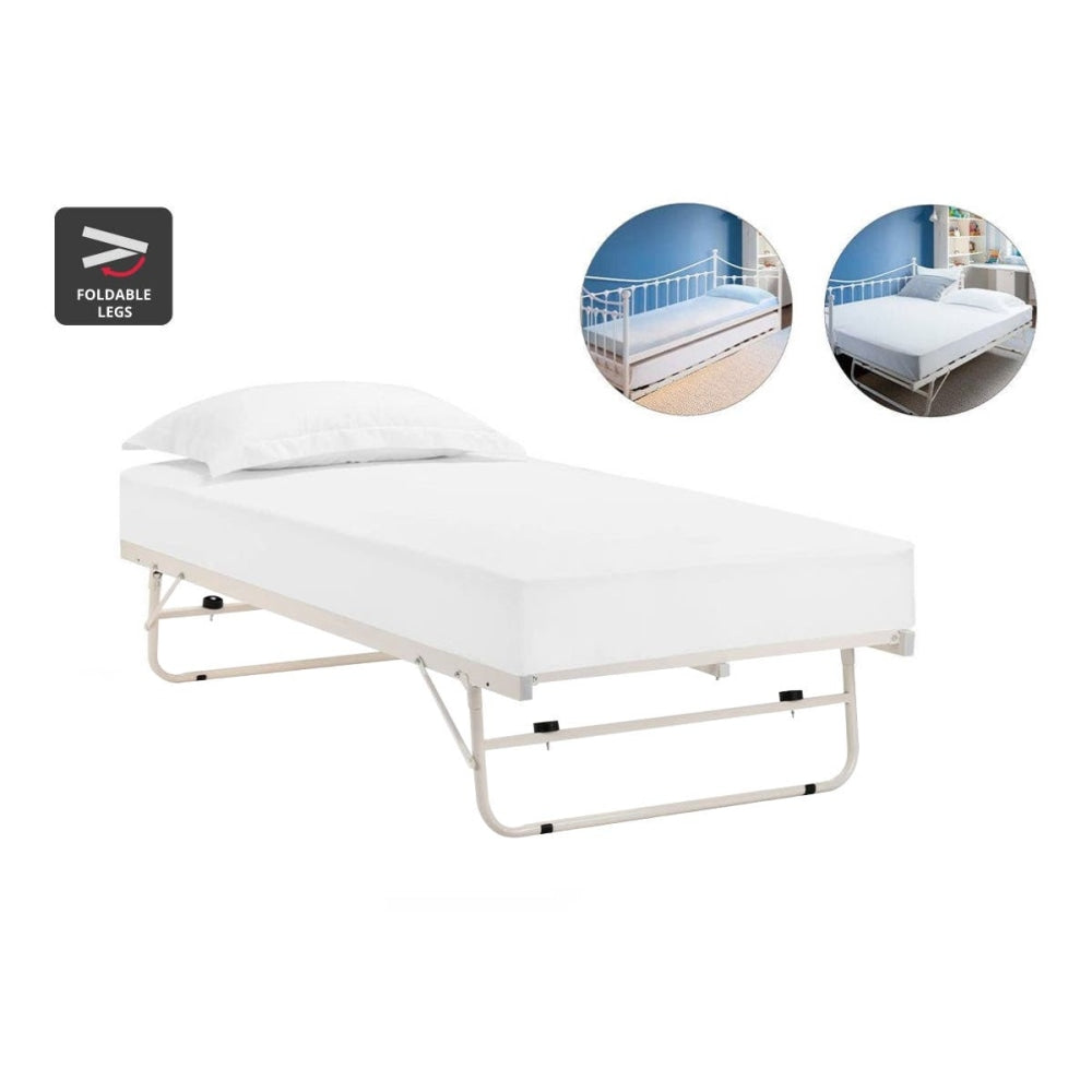 Seattle Metal Bed Frame Pull-Out Trundle Single Size - White Fast shipping On sale