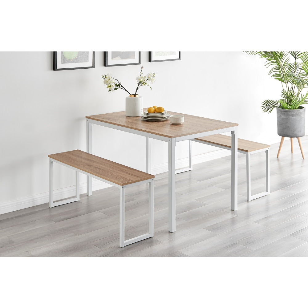 Sebastian 3Pcs Dining Set Rectangular Table 120cm & 2Pc Bench Seat - Oak/White White Fast shipping On sale