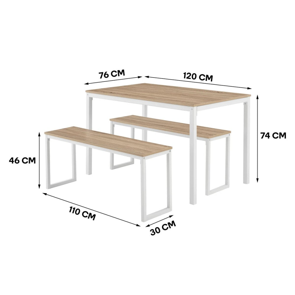 Sebastian 3Pcs Dining Set Rectangular Table 120cm & 2Pc Bench Seat - Oak/White White Fast shipping On sale