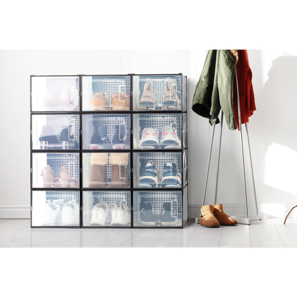 Set of 12 Click Shoe Storage Organisers Cabinet Box Large - Clear/Black / Fast shipping On sale