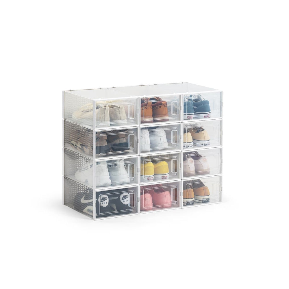 Set of 12 Click Shoe Storage Organisers Cabinet Box Small - Clear/White / Fast shipping On sale