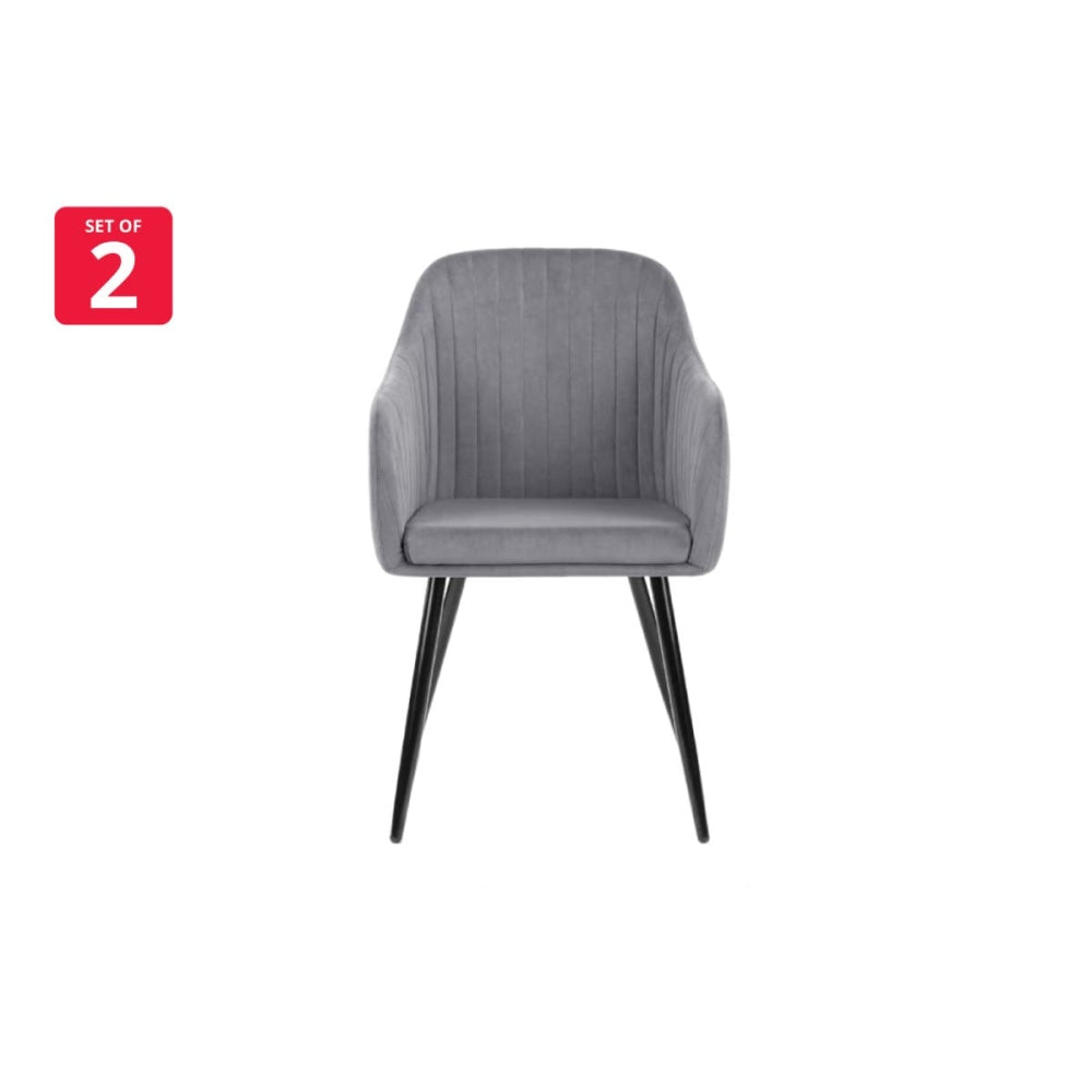 Set of 2 Alivia Fabric Velvet Kitchen Chair Dining Armchair - Charcoal Fast shipping On sale