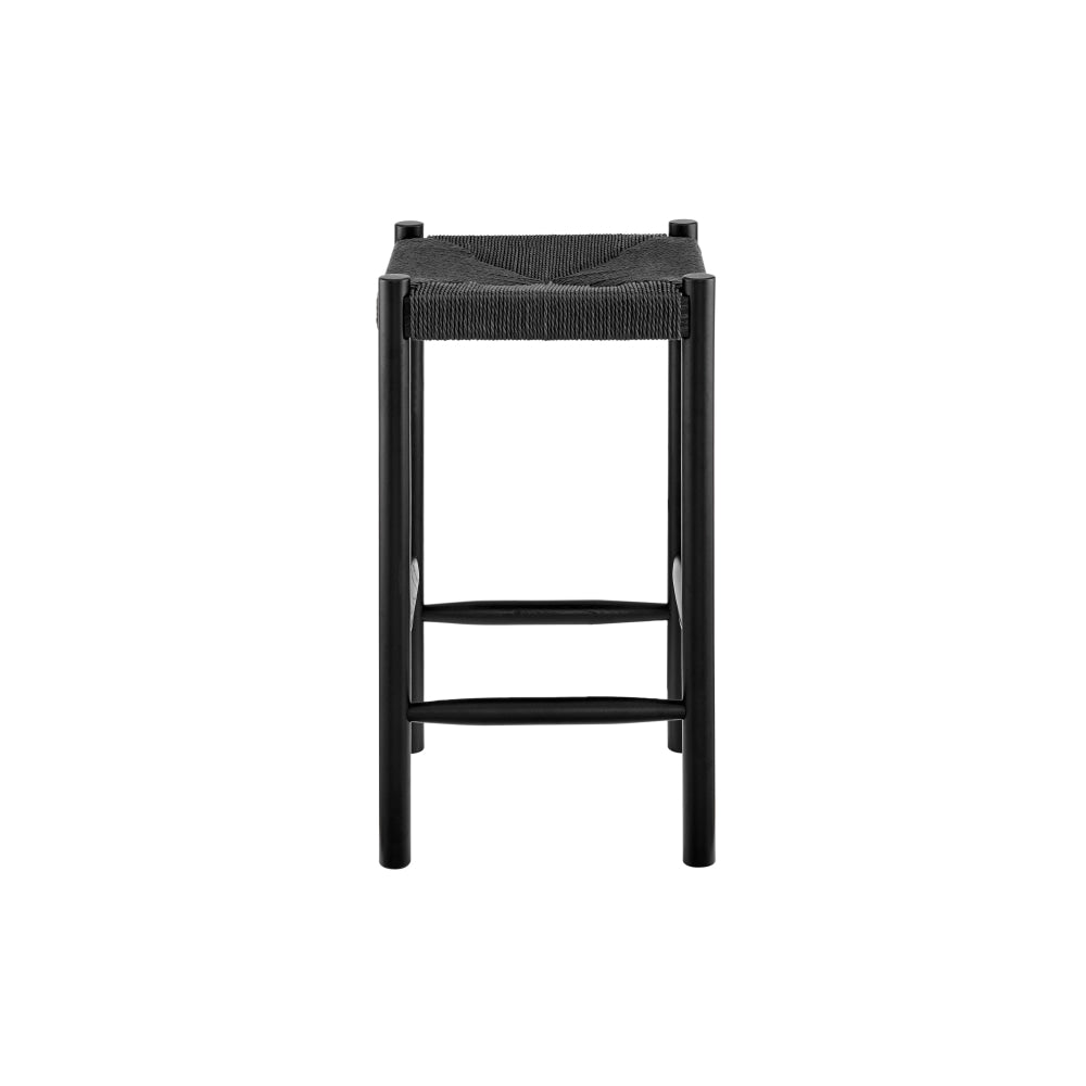 Set of 2 Amber Wooden Kitchen Counter Bar Stool Rattan Seat - Black Fast shipping On sale