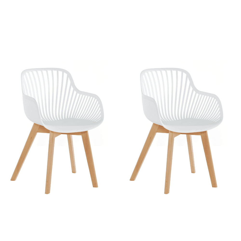 Set Of 2 Amira Kitchen Dining Chairs W/ Arms - White/Oak Chair Fast shipping On sale