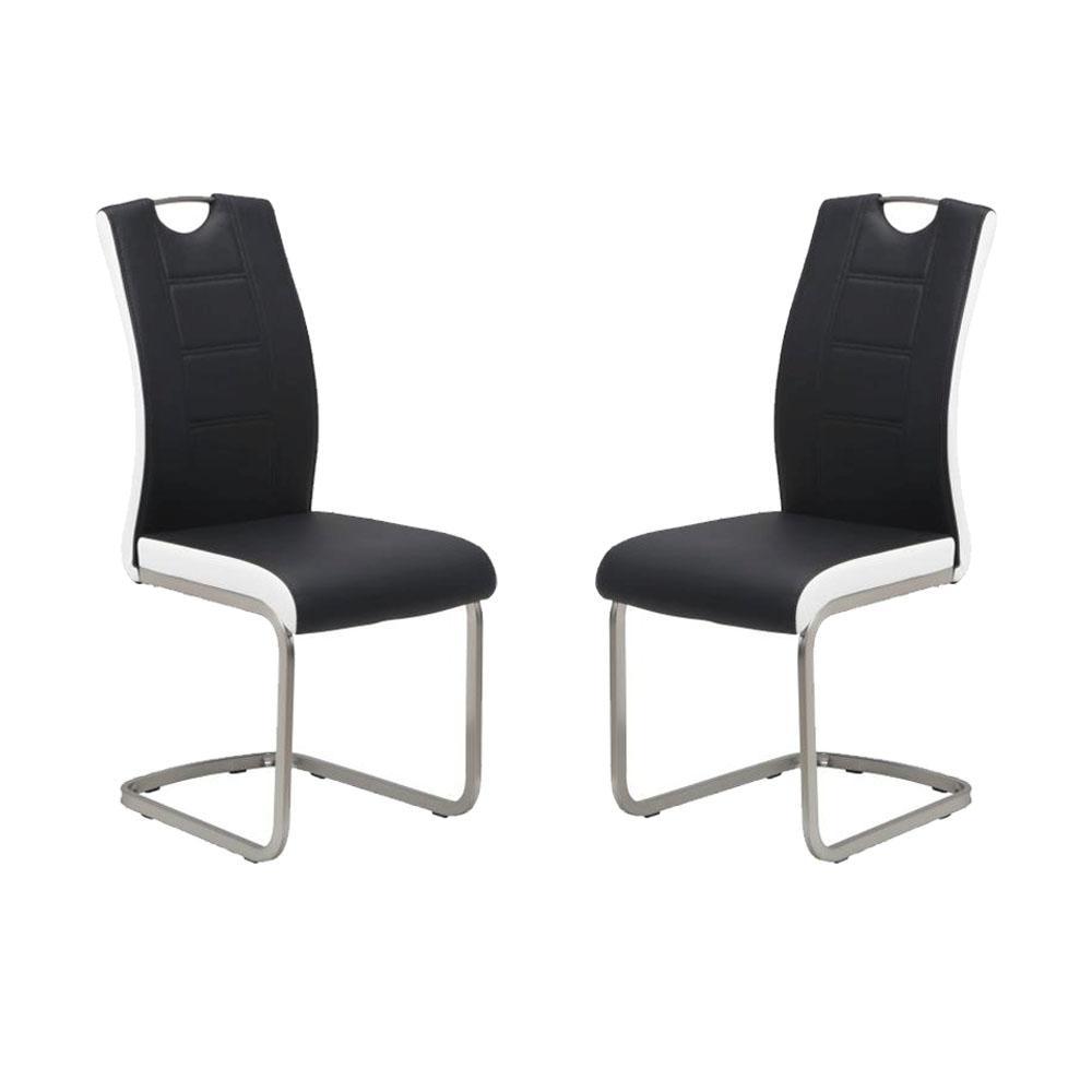 Set of 2 Argus Faux Leather Dining Chair - Brushed Metal Legs - Black & White Fast shipping On sale