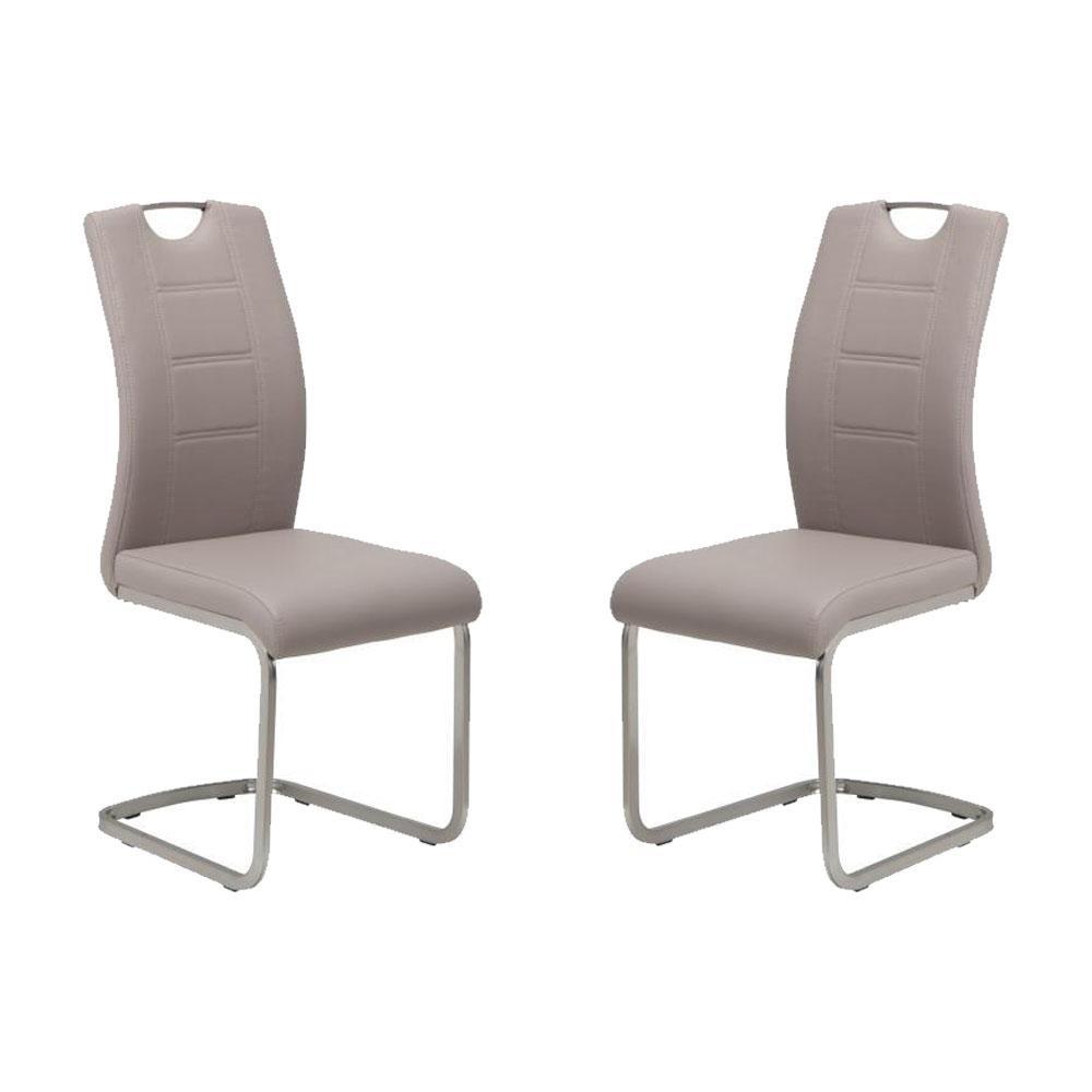 Set of 2 Argus Faux Leather Dining Chair - Brushed Metal Legs - Cappuccino Fast shipping On sale