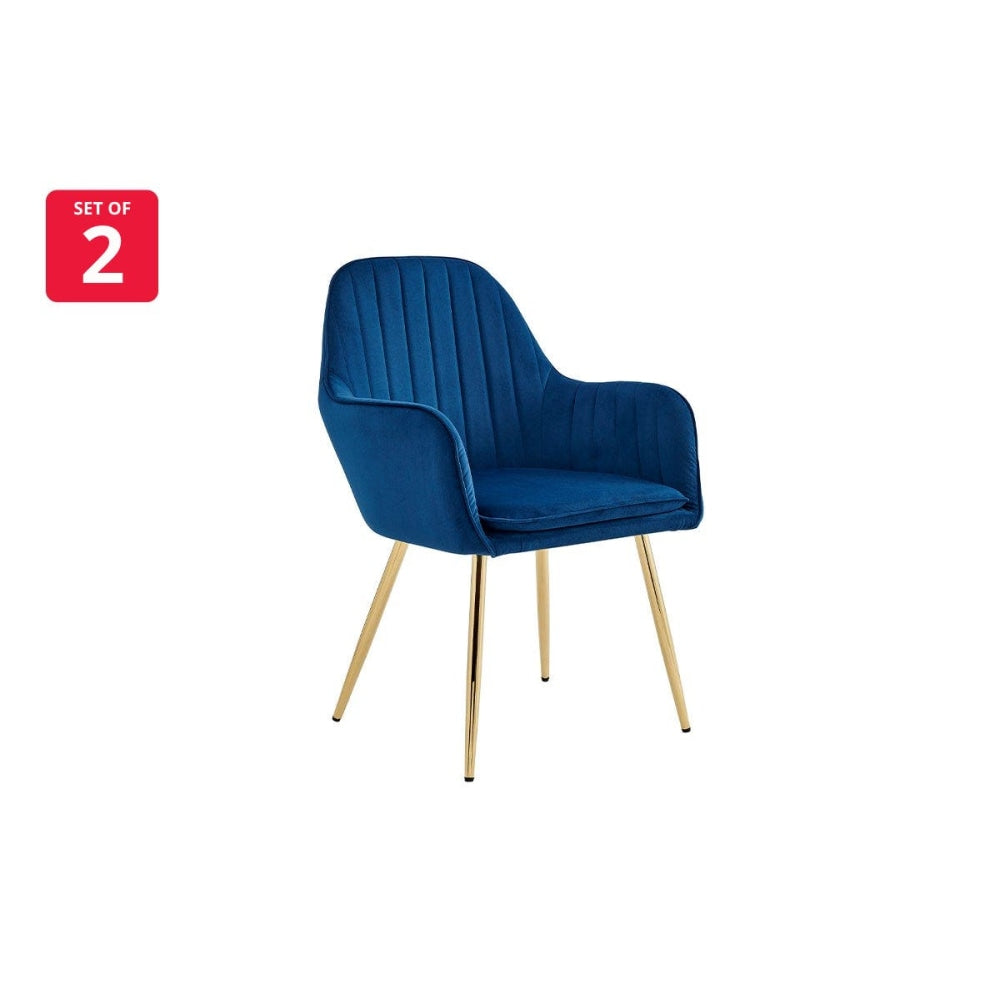 Set of 2 Armadale Fabric Velvet Kitchen Chair Dining Armchair - Navy Fast shipping On sale