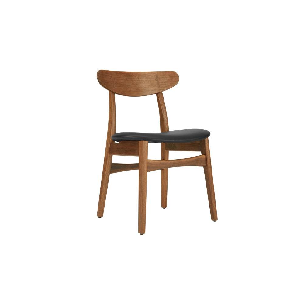 Set of 2 Asger Kitchen Dining Chairs - Walnut Frame/Black Leather Chair Fast shipping On sale