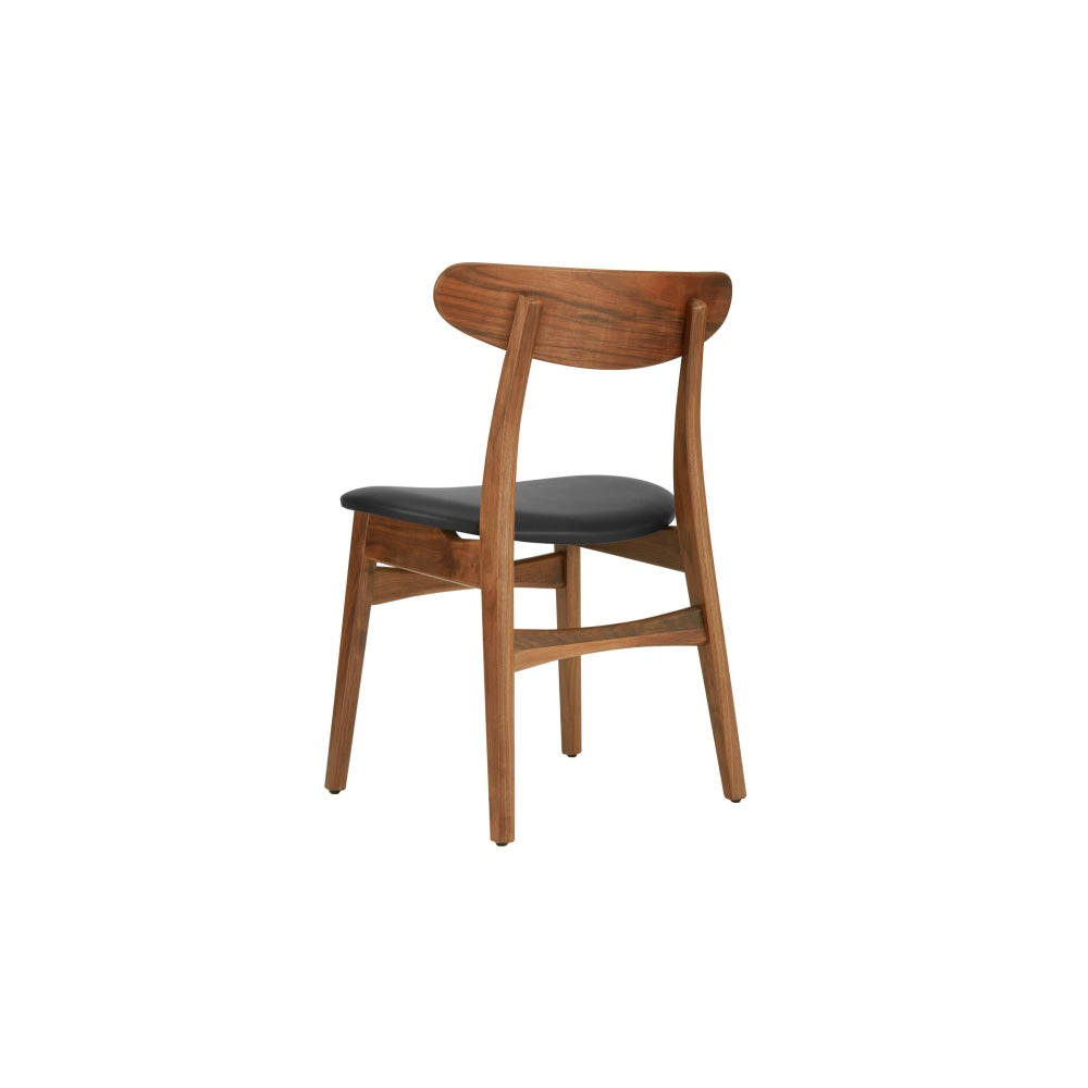 Set of 2 Asger Kitchen Dining Chairs - Walnut Frame/Black Leather Chair Fast shipping On sale