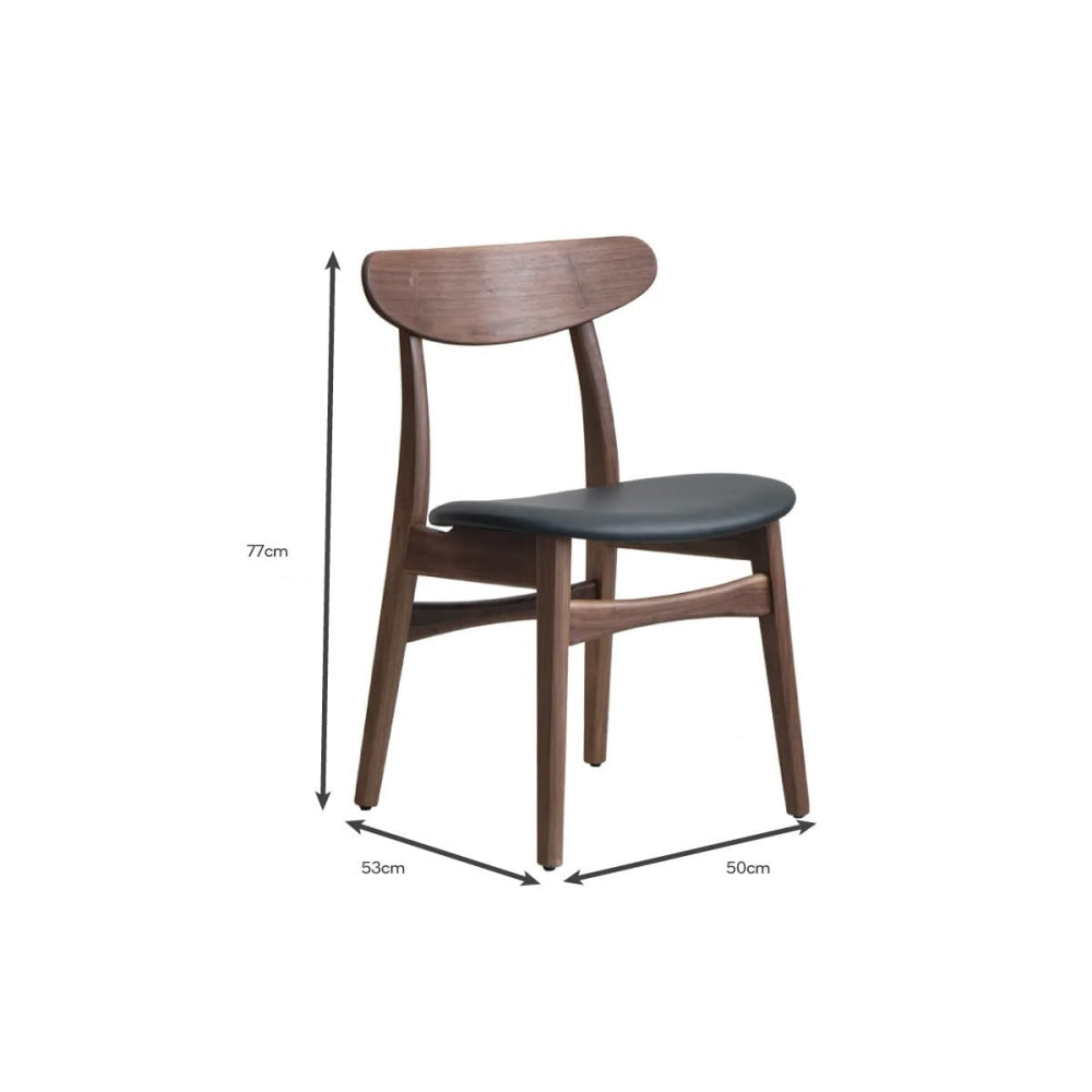 Set of 2 Asger Kitchen Dining Chairs - Walnut Frame/Black Leather Chair Fast shipping On sale