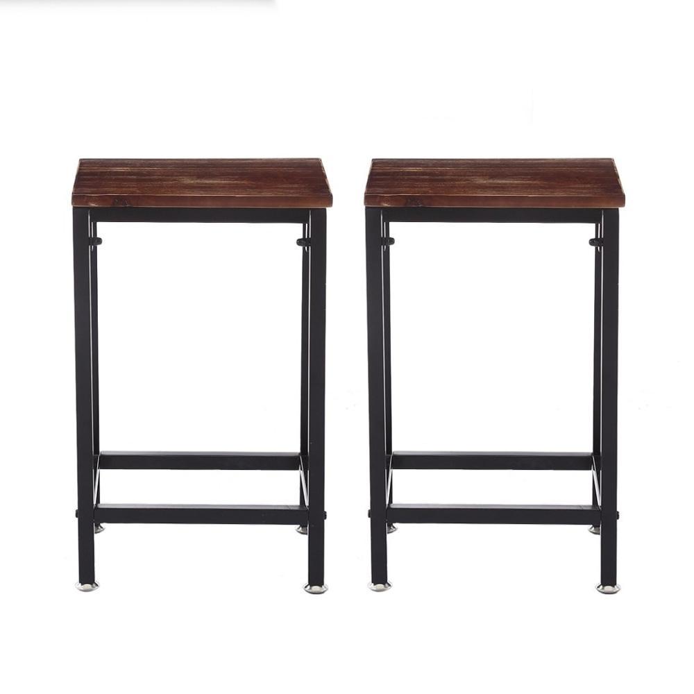 Set of 2 Bar Stools Kitchen Wooden Black Chair Dining Metal Industrial Barstools Oak Stool Fast shipping On sale