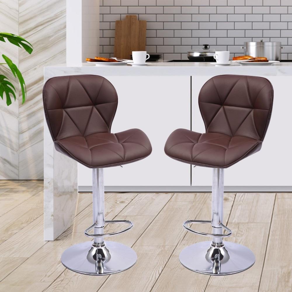 Set of 2 Bar Stools Swivel Gas Lift Kitchen Leather Metal Barstools Brown Stool Fast shipping On sale