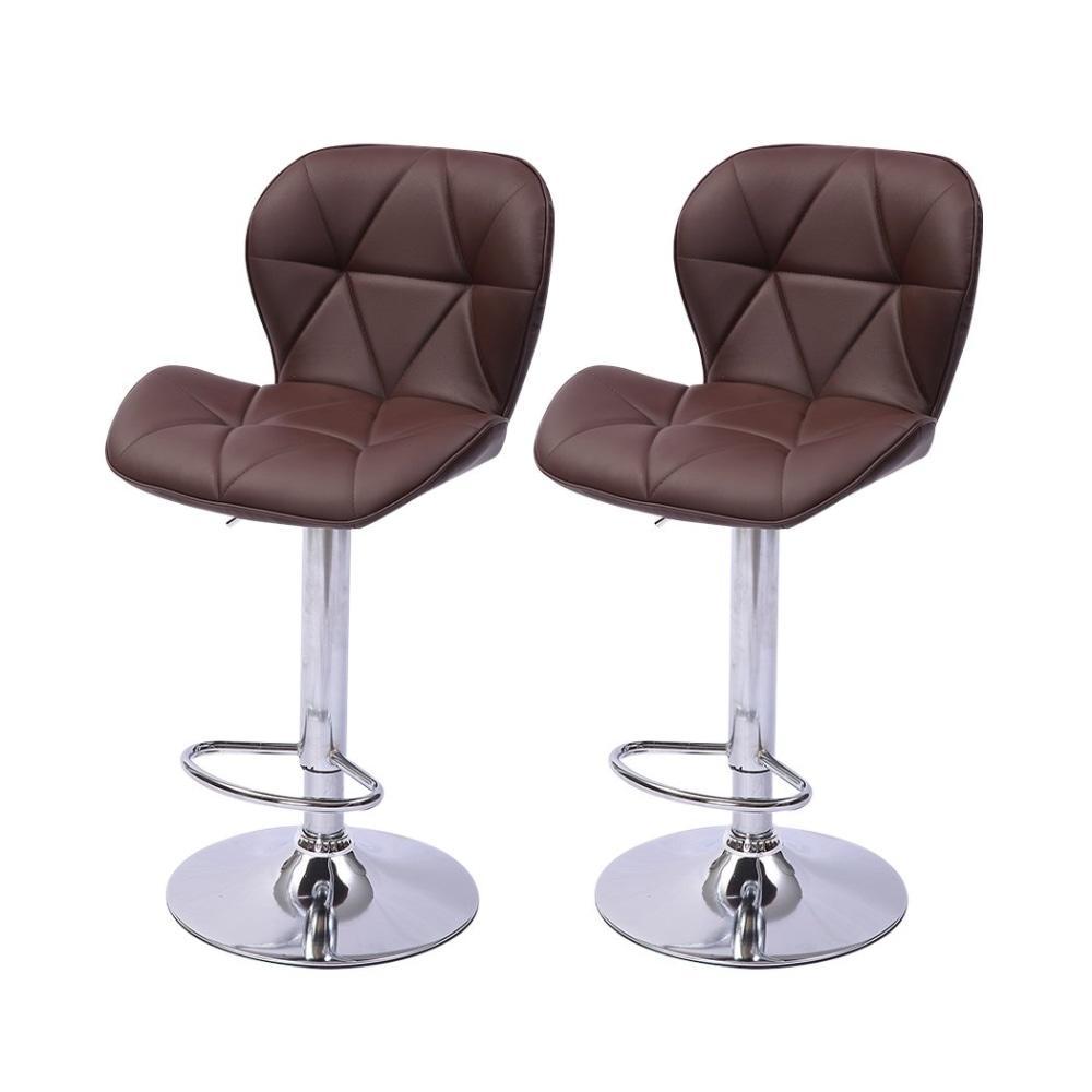 Set of 2 Bar Stools Swivel Gas Lift Kitchen Leather Metal Barstools Brown Stool Fast shipping On sale
