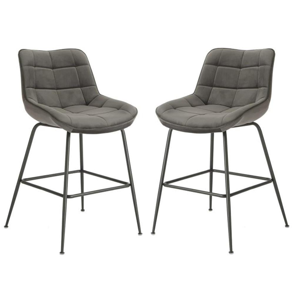 Set Of 2 Bianca Velvet Fabric Kitchen Counter Bar Stool - Grey Fast shipping On sale