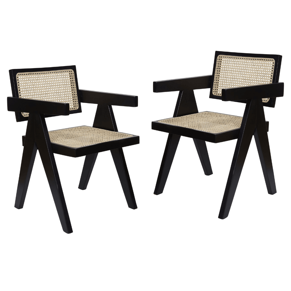 Set Of 2 Camilla Rattan Occasional Dining Chairs - Black Chair Fast shipping On sale