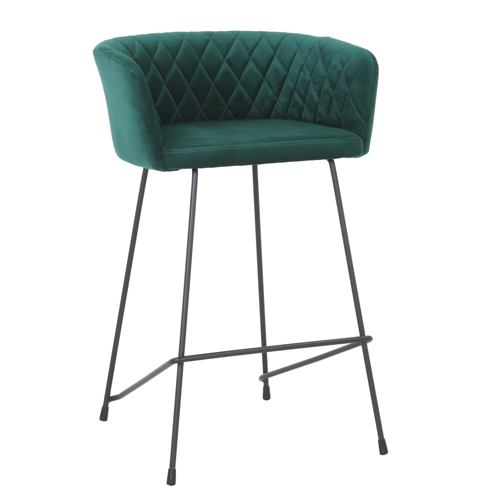 Set Of 2 Camille Velvet Fabric Kitchen Counter Bar Stool - Teal Fast shipping On sale