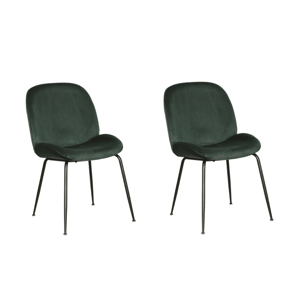 Set Of 2 Casa Modern Velvet Fabric Kitchen Dining Chair Black Frame - Emerald Fast shipping On sale