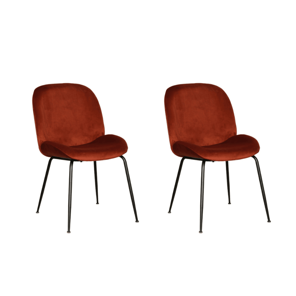 Set Of 2 Casa Modern Velvet Fabric Kitchen Dining Chair Black Frame - Rust Fast shipping On sale