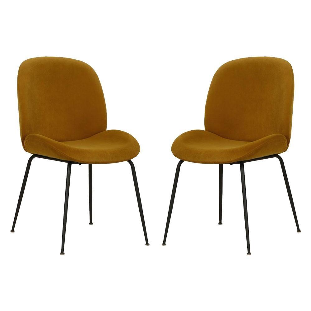 Set of 2 Casa Velvet Fabric Dining Chair - Black Legs - Mustard Fast shipping On sale